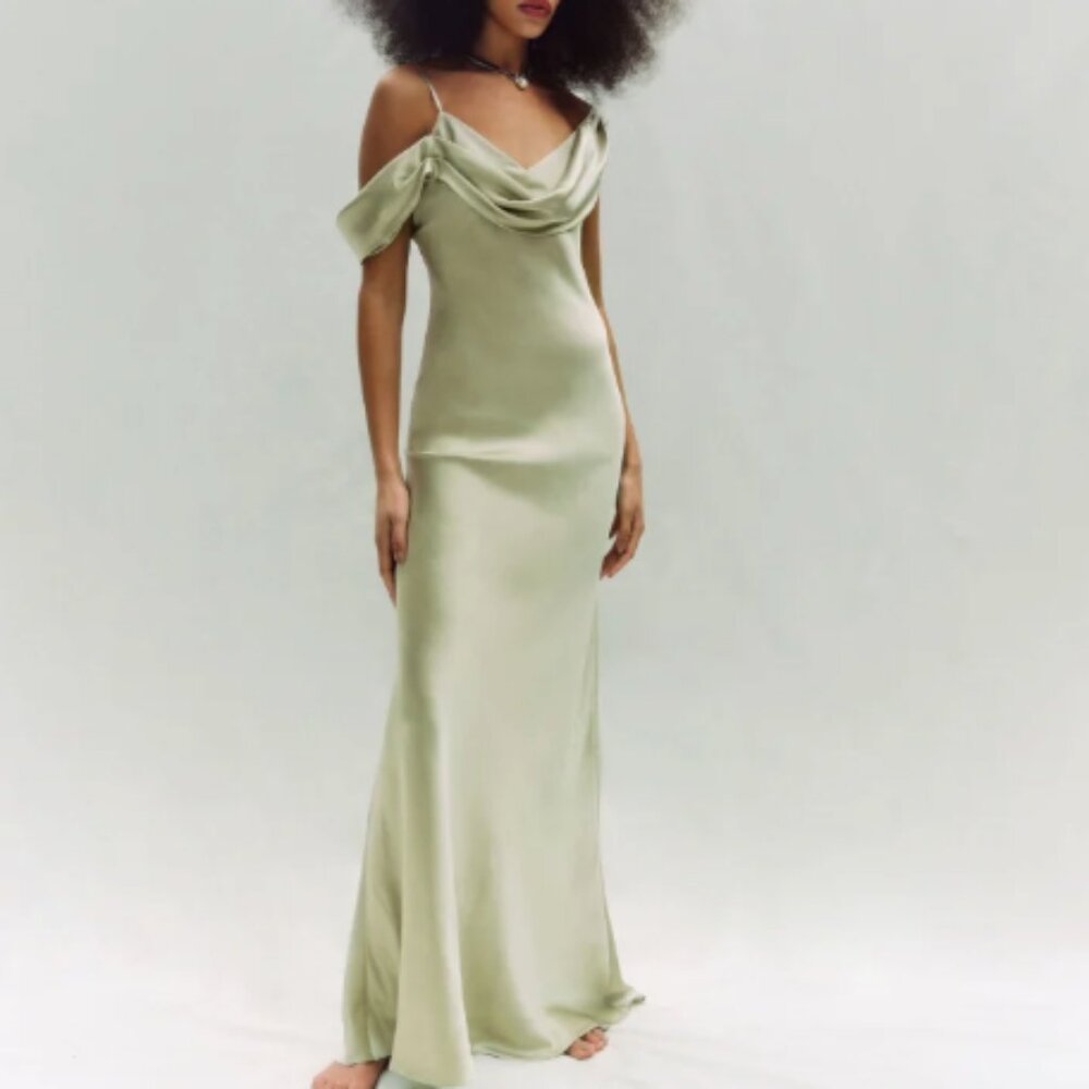 Reformation Ronda Silk Dress Sage Green Size 4